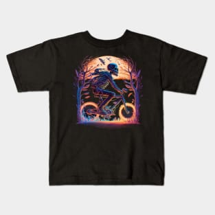 a skelton riding a bicycle Kids T-Shirt